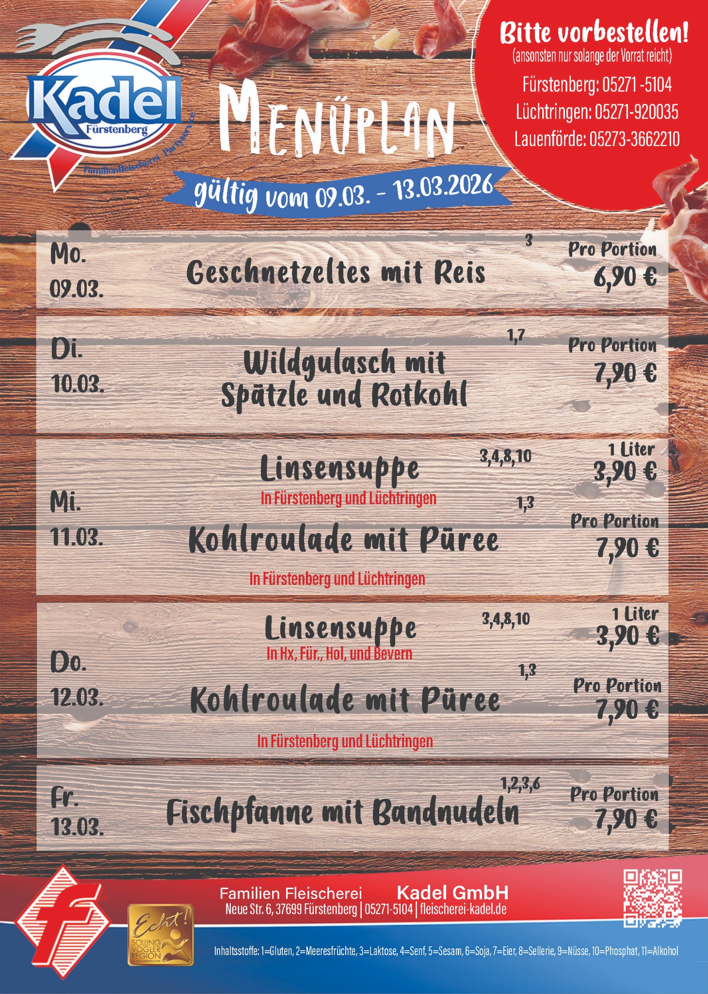 Menüplan gültig vom 09.03. bis 13.03.2026